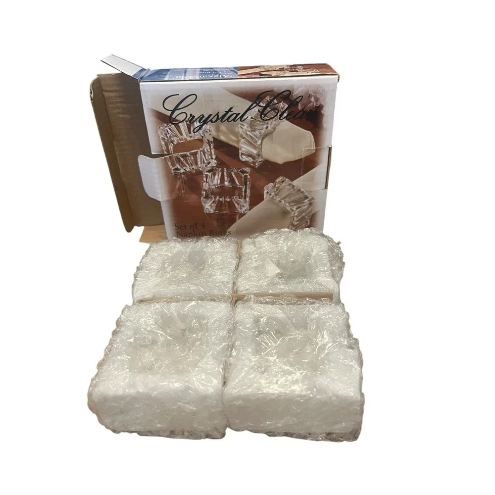 Alexandria Crystal Clear Square Square Napkin Rings Set of 4 New In Box‎